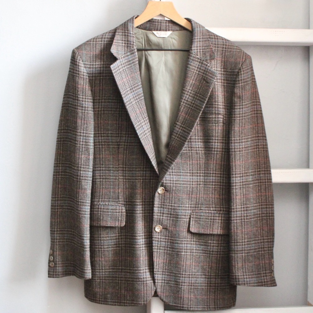 Paul Steketee and Sons Vintage Men's Brown Plaid Tweed Wool USA Blazer Size 40R